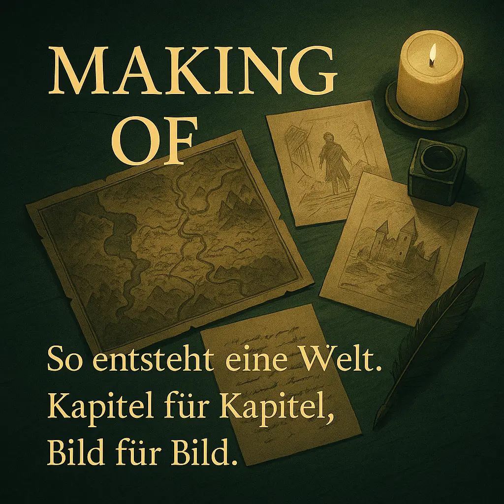 Handgezeichnete Karte, Skizzen und eine brennende Kerze – Making-of zum Fantasyroman