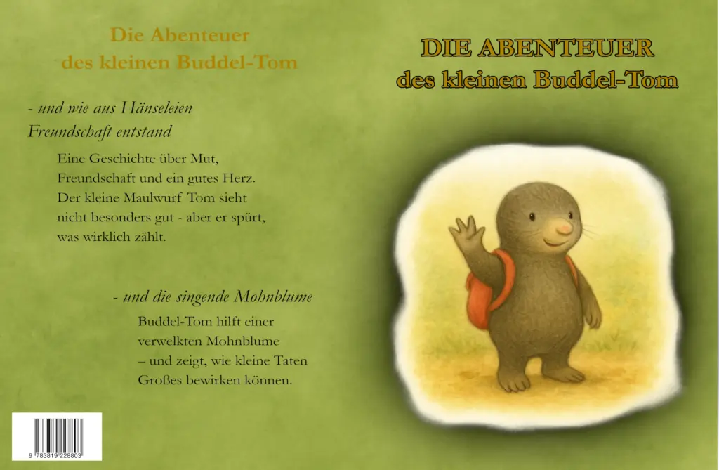 „Buchcover von Buddel-Tom Band 1 mit dem winkenden Maulwurf“