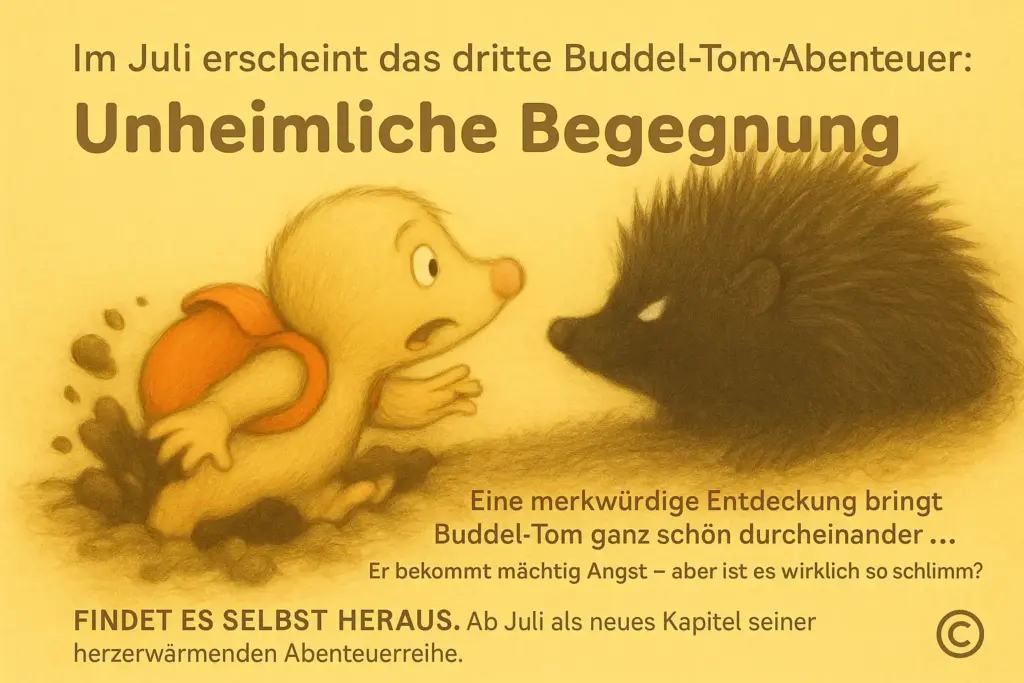 Buddel-Tom trifft auf ein unbekanntes, stacheliges Wesen – neue Begegnung im Juli-Abenteuer