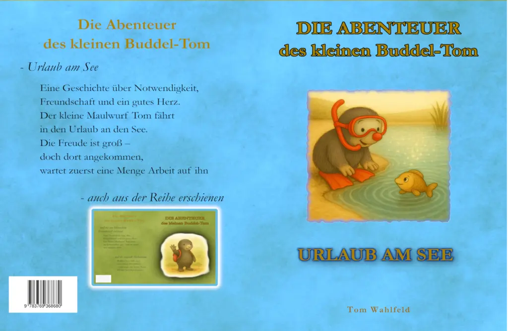 Buddel-Tom mit Schnorchel am See, begegnet einem freundlichen Fisch – Cover von Band 2 „Urlaub am See“